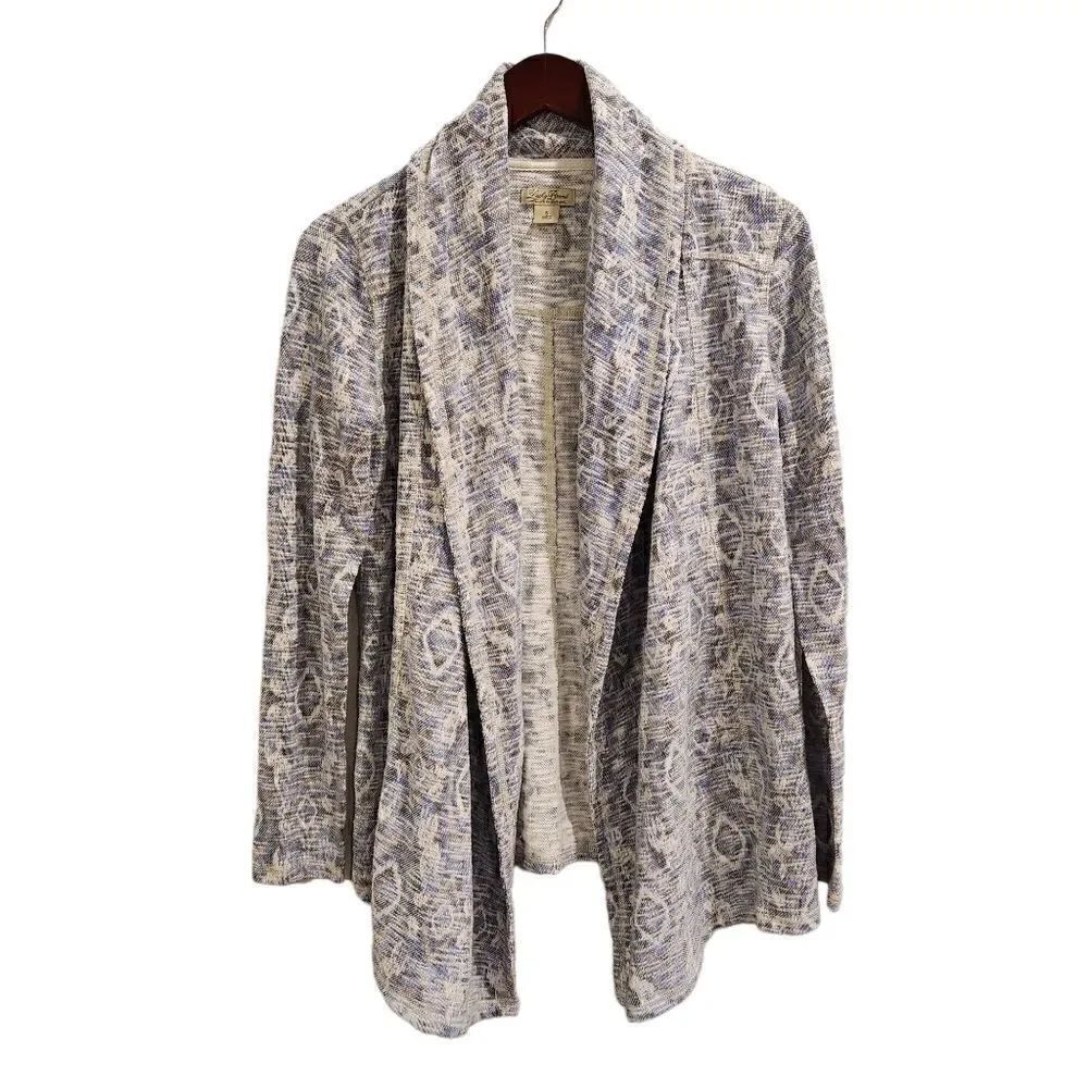 Lucky Brand Heathered Aztec Print Open Waterfall Cardigan Sweater BlueSmall
